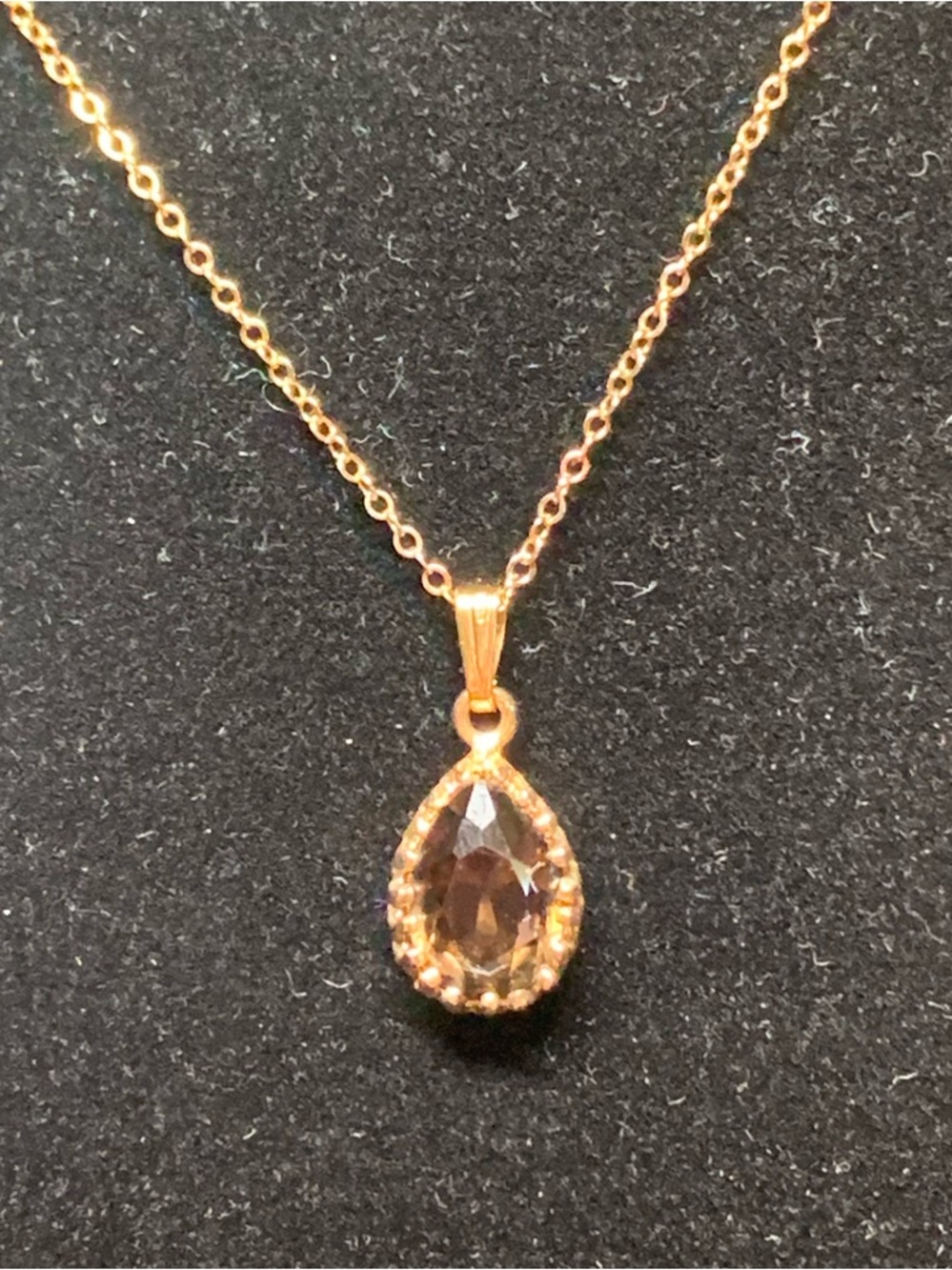 Gold Teardrop Pendant Necklace with Brown Gem